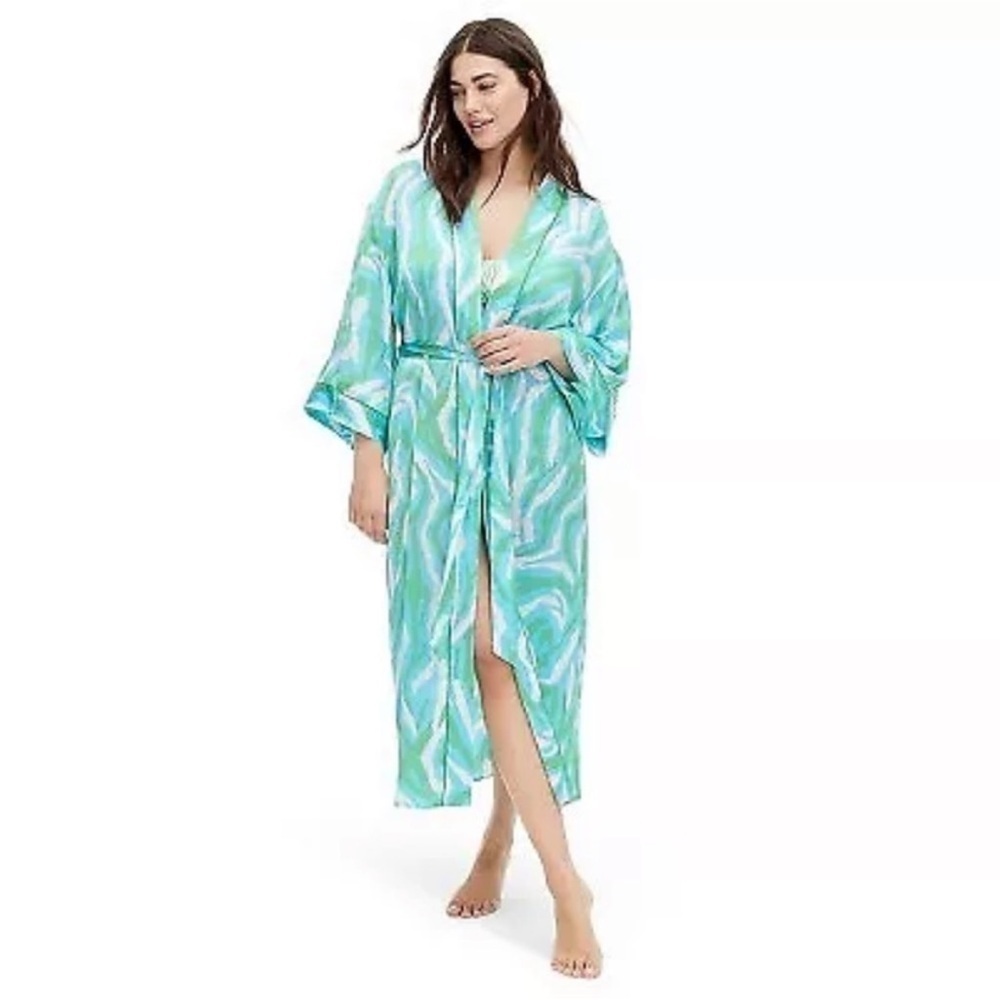 Women's Long Satin Disco Zebra Green
Robe - DVF for Target new